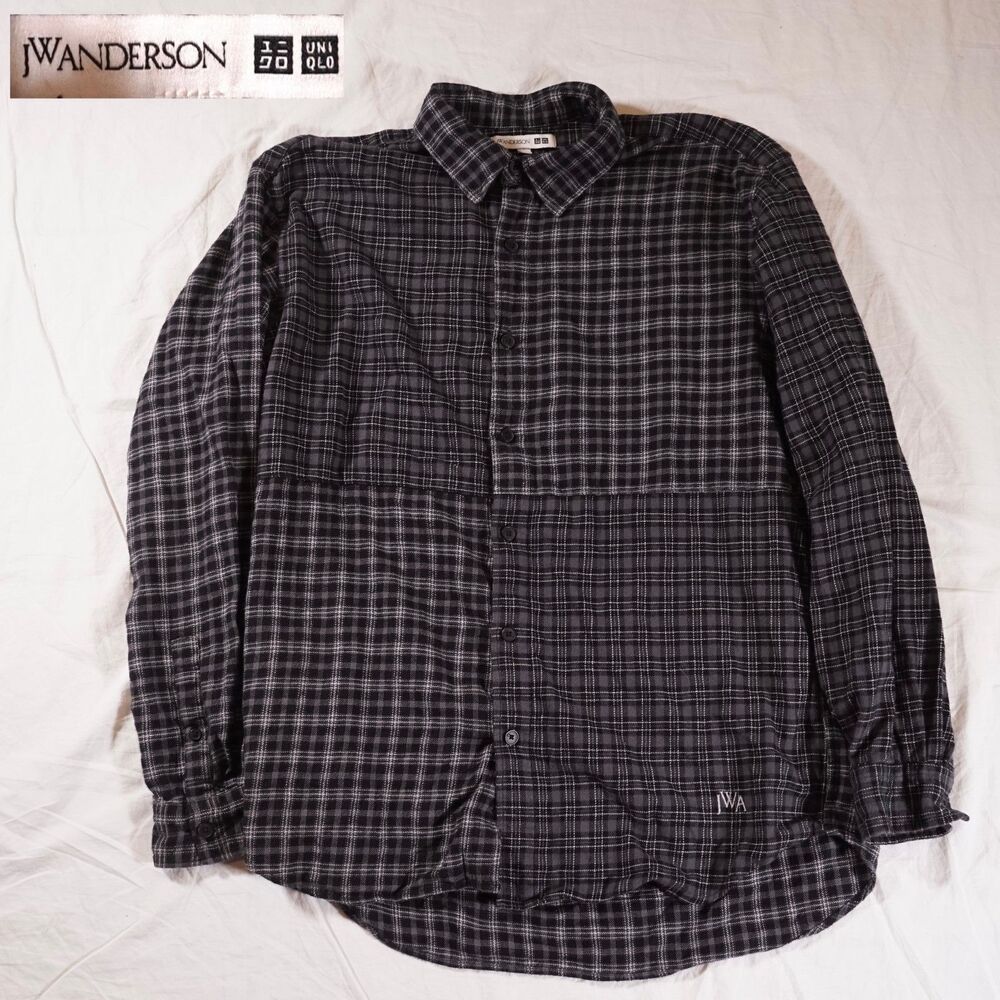 JW Anderson x Uniqlo Flannel Shirt Color Block Black Mens Large
